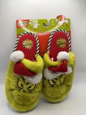 Dr Seuss Grinch Green Red Slippers Size Kids L  2-3 Unisex New