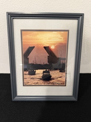 1980 Kemah-Seabrook, Texas Draw Bridge-Power Boats Ruth Burke Art Framed Signed