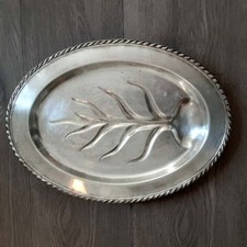 Vintage Wm Rogers Silver Plate Footed Tree & Well Meat Platter 4110 16x12