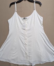 NWT Forever 21 Button-up Eyelet Short Mini Dress Flare Spaghetti Straps Size 0X