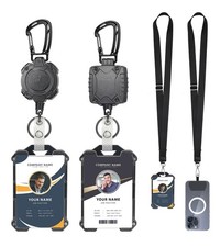 Badge Holder Retractable Clip Heavy Duty Carabiner Badge Reel Keychain with L...