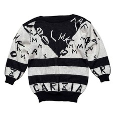 Vintage 80s Carizia Abstract Black White Sweater Women M Bold Graphic Padded