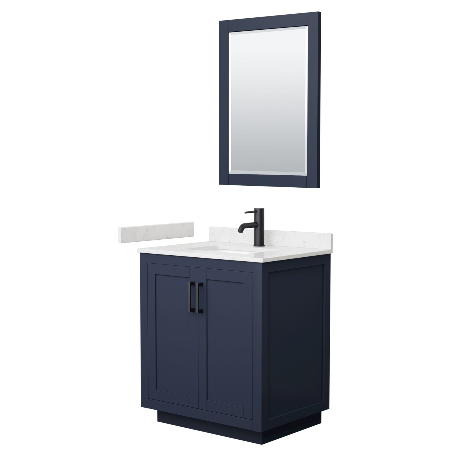 Wyndham Collection Miranda 30 Inch Vanity in Dark Blue with Carrara Marble Top