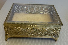 Vintage Regency Ormolu Gold Filigree Beveled Glass Jewelry Casket Trinket Box 6