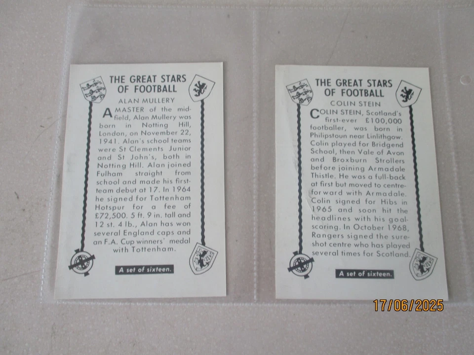 DC Thompson The Great stars of Football 1970 Full Set of 16 Cards in sleeves - Image 3 of 4