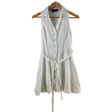 MINKPINK Shirt Dress Womens XS White Collared Belted Sleeveless Short 135440