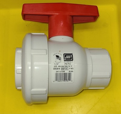 Spears 2411-015W PVC Single Entry Ball Valve, 1-1/2'', FNPT End, Buna-N