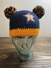 Houston Astros Crocheted Homemade Beanie Hat Designs By Nina Multicolor 2 Poms