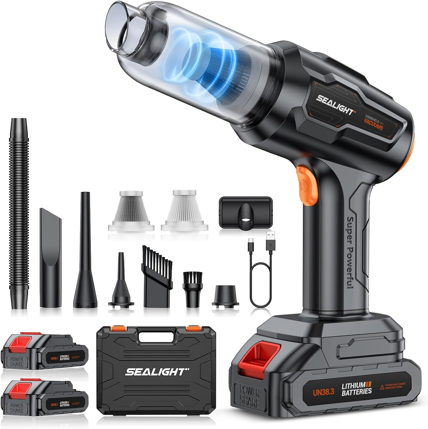 Aspirapolvere Portatile 35000Pa per Casa e Auto | 2 Batterie Ric.