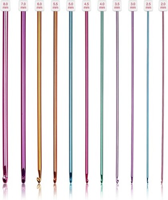 Coopay Tunesische Häkelnadeln Set Aluminium Bunt Afghanisch 11 Stück 2,0-8,0mm