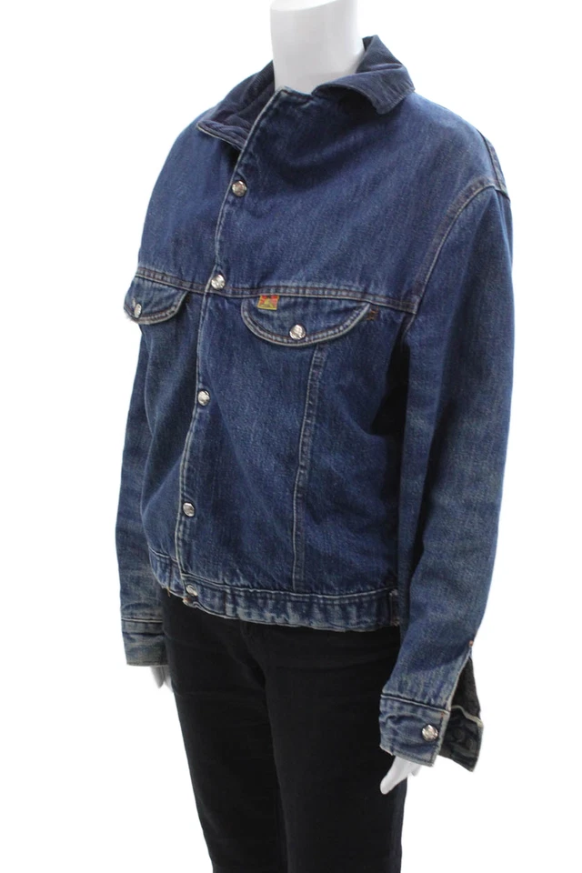Chaqueta de Diseñador Para Hombre Azul Oscuro Denim Cuello Botón Manga Larga Años 90 Talla 38 Foto 2 de 4