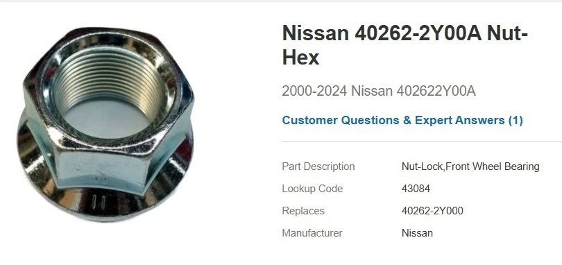 Porca de eixo flangeada Nissan 40262-2Y00A fabricante de equipamento original 2000 - 2025 - Imagem 3 de 4