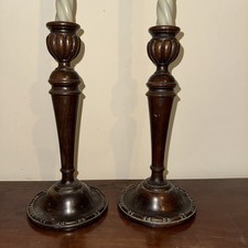 Antique Late 19th Centry Wooden Mahogany Candleholders 10? Tall Set Of 2