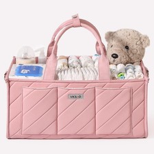 Pink Diaper Caddy Organizer Portable Storage Basket with Shoulder Strap S...