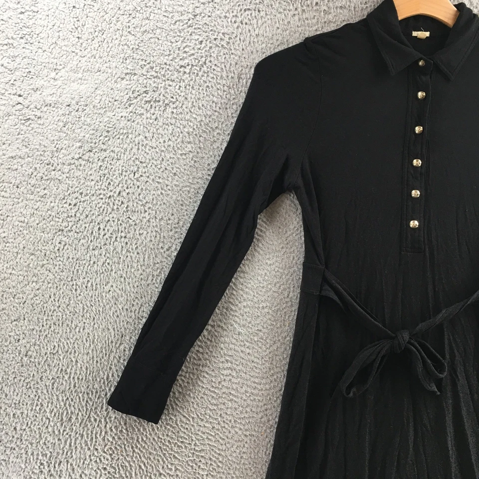 Vestido J.Crew Mujer Grande Negro Camisa Vestido Botón Frontal Corbata Cintura Manga Larga Foto 4 de 4