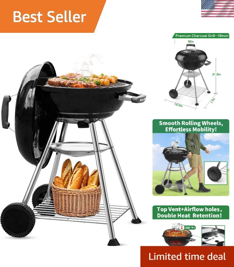 18-Inch Portable Charcoal Grill: Perfect Kettle BBQ for Outdoor Cooking