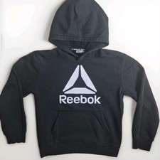 Reebok Hoodie Sweatshirt Black Big Logo Youth Large Adult Small Pullover