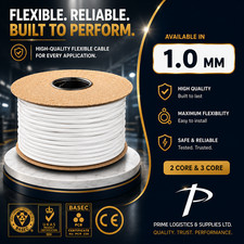 White Flexible PVC Round Cable 2 & 3 Core 0.75-2.5mm Electrical Wire White Flex