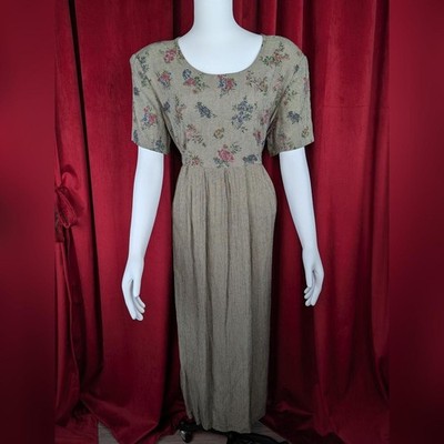 Vintage 90's Betsy's Things Black, Brown, Purple, Blue, & Green Floral Dress