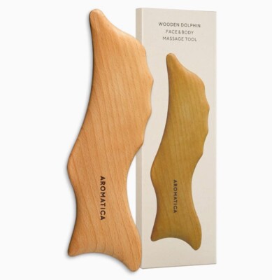 AROMATICA Wooden Dolphin Face & Body Massage Tool - Bosnian Beech Wood Gua Sha