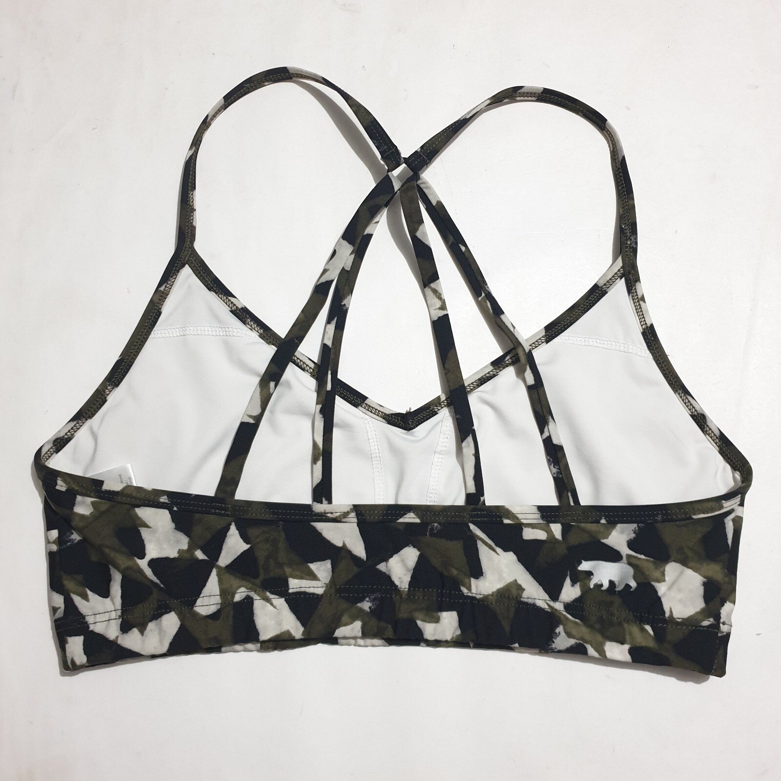 Running Bare Bra Sz 12 Green Black Print Racer Back Straps Sports Crop