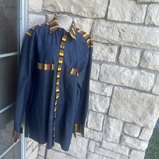 Men's Ankara On Jean Shirt African Juneteenth Kwanza 48 Inches Bust Large Tall