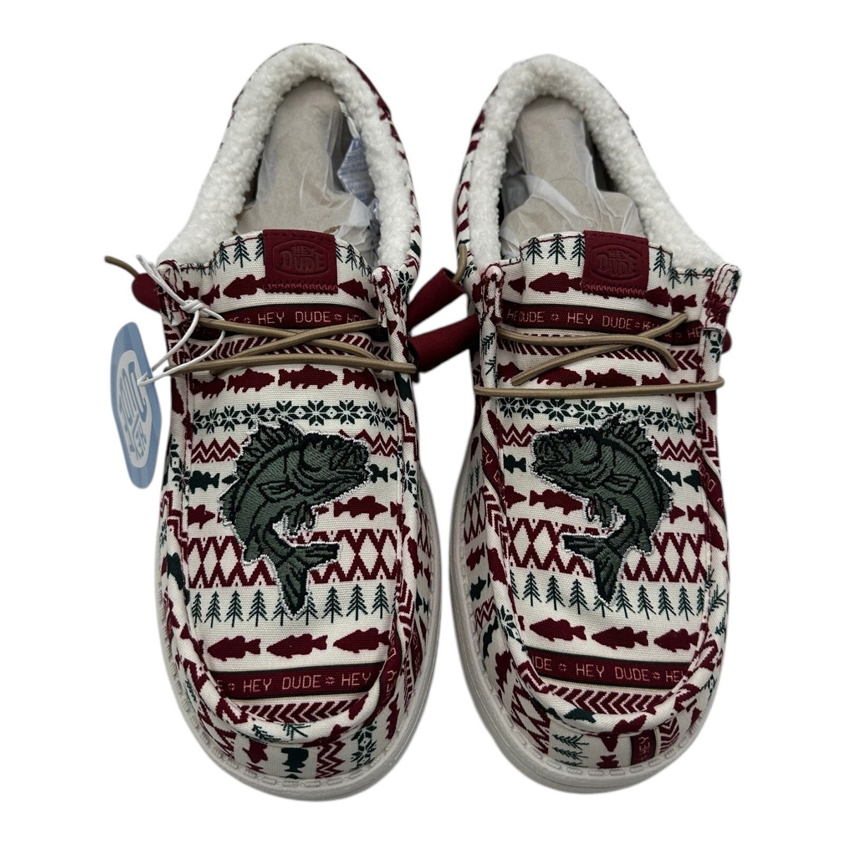 Hey Dude Wally Merry Fishmas Sweater Loafers Mens 12 Red 