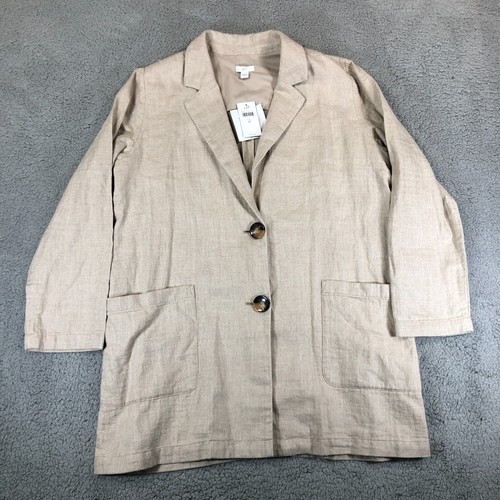 J Jill Cotton Linen Jacket Womens Medium Beige Pockets Button Front NWT *READ*