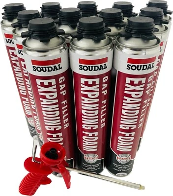 12x TRADE SOUDAL GAP FILLER GUN GRADE EXPANDING FOAM PU FOAM 750ML + FREE GUN