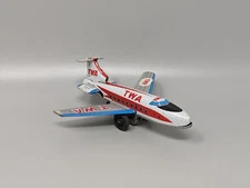 Japan Tin Litho Vintage Friction Airplane 5" TWA Boeing 727 Plane