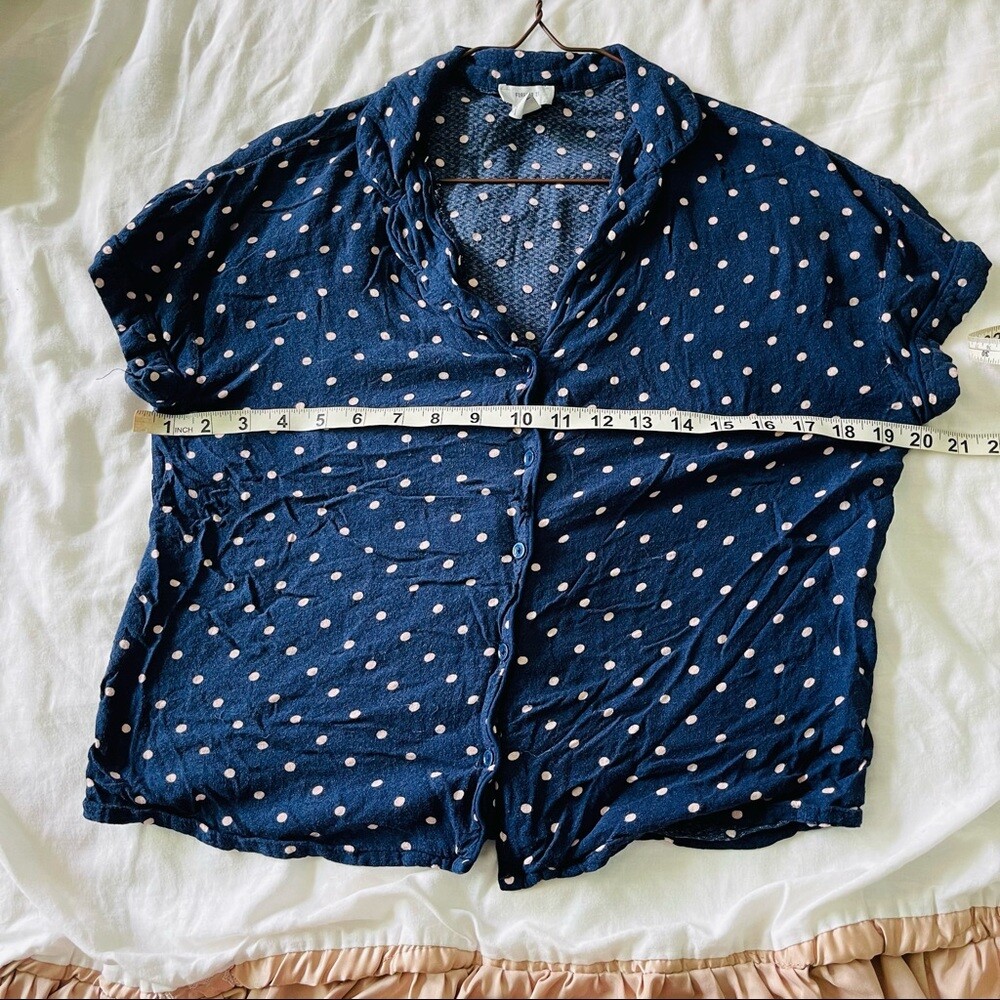 Polka Dot Printed Collared Button Down Short Slee… - image 5