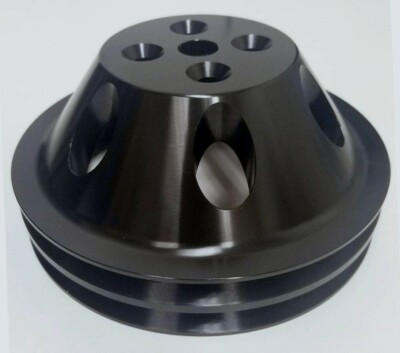 Black Aluminum Small Block Chevy Chevy 2 Groove Short Water Pump Pulley SBC SWP