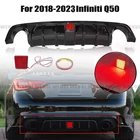Rear Bumper Diffuser Lip W/ Brake LED For 2018 19-2023 Infiniti Q50 Glossy Black