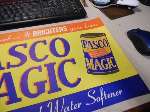 Vintage PASCO MAGIC WATER SOFTENER & CLEANER PAPER SIGN 11.5/22" NEAR MINT - Picture 2 of 3