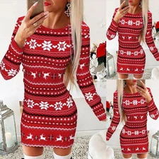 Women Christmas Party Bodycon Midi Sweater Dress Long Sleeve Cocktail Club Dress
