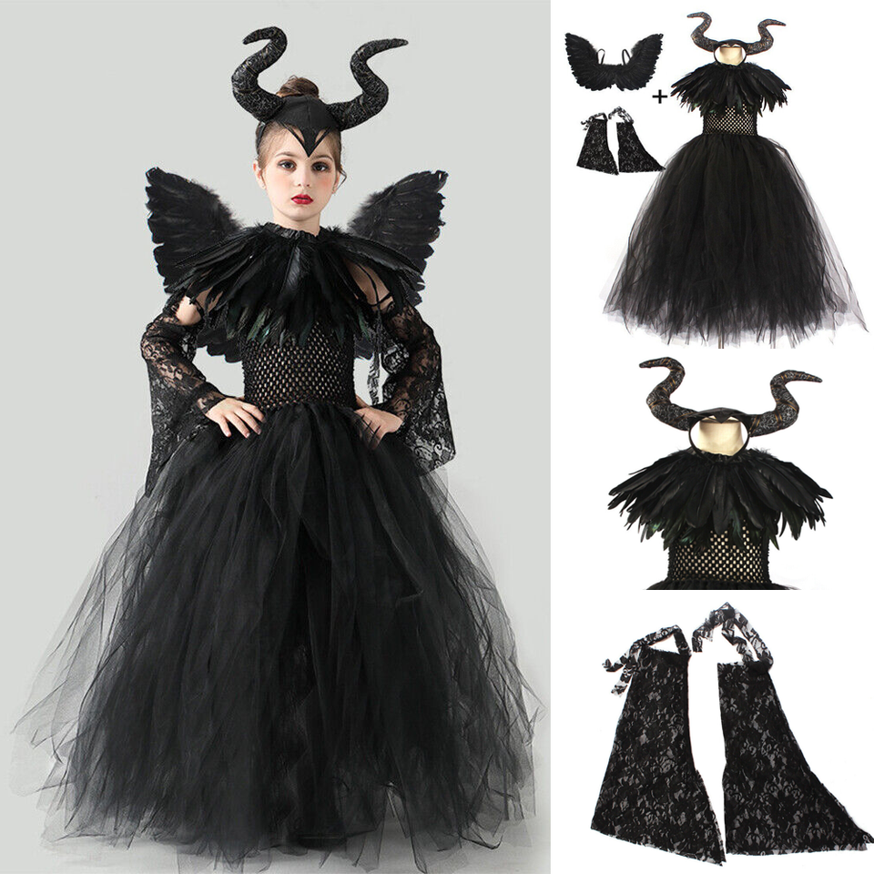 Sunwuun Maleficent Kostüm – Schwarzer Federumhang Mit LED-Lichtern Für Damen, Perfekt Für Halloween & Cosplay