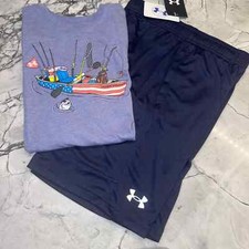 Under Armour Boys Youth Medium 10/12 Outfit Set Canoe Fishing Flag Navy