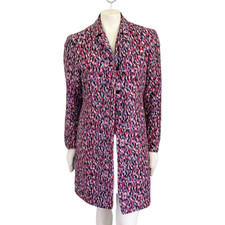 Silkland Pure Silk 3 Button Long Blazer Jacket In Watercolor Drops Women's 10