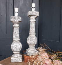 New Pair of COLUMN Table Lamp Bases Shabby Chic Rustic GREY Natural Stone Effect