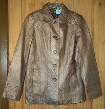 Montanaco Nwt Bronze Leather Lined Hip Length Coat W/ Gorgeous Buttons, Womens S