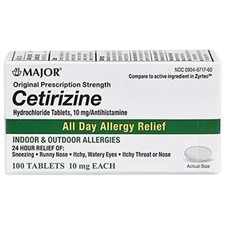 Major 904671760 Cetirizine HCL 10MG Tabs 3 Boxes of 100 