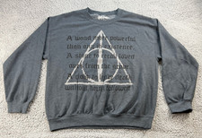 Harry Potter Sweatshirt Mens Large Gray Hogwarts School Wand Deathly Hallows