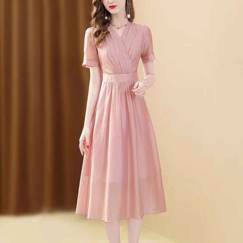 women's light pink summer dress Floral Light Pink Satin Silk Women Plus Size Kaftan Summer Dress
