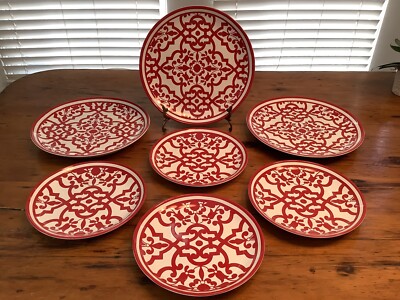 TARGET HOME Red Medallion 3 Dinner Plates & 4 Salad Plates Set Of 7 Rare!