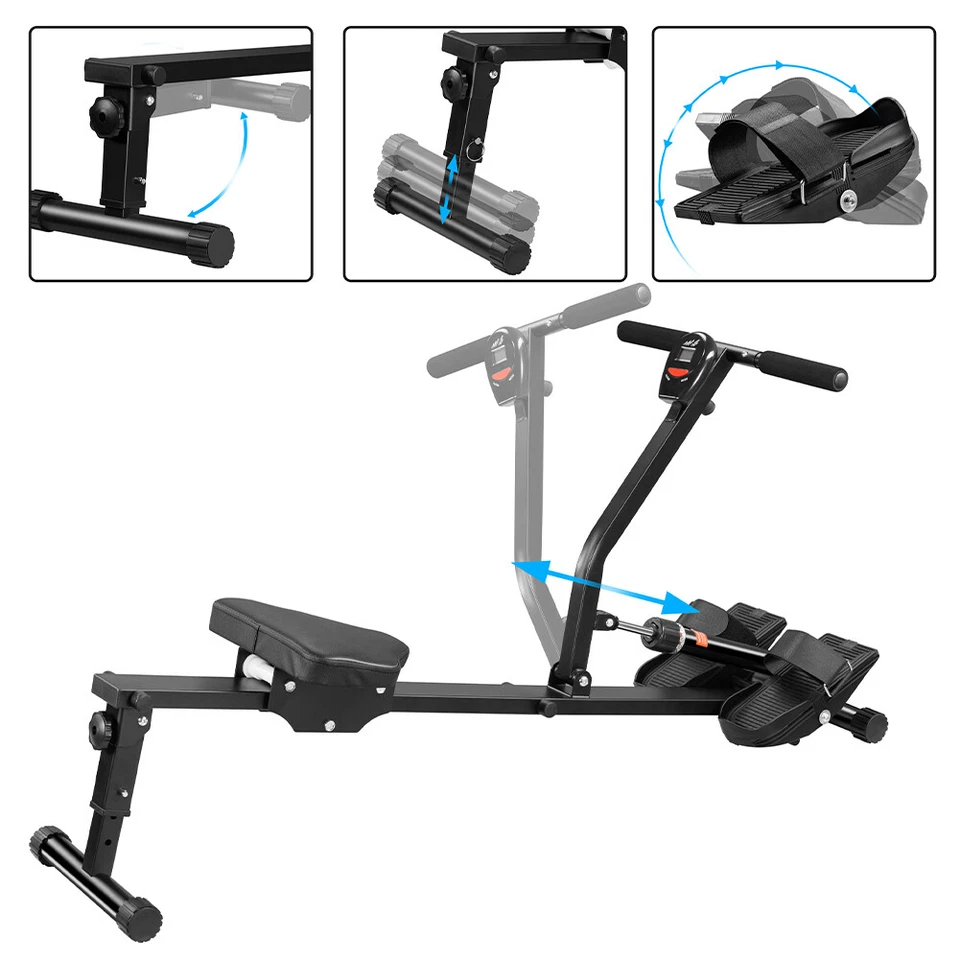 Vogatore Pieghevole per Casa con 12 Livelli Resistenza Display LCD Portata 120kg - Immagine 3 di 4