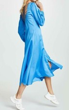 $128 NWT FREE PEOPLE Sz8 LATER DAYS V-NECK 3/4 SLEEVE HI-LOW MIDI DRESS BLUE