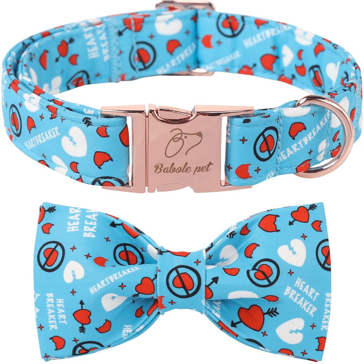 Valentines Dog Collar with Bowtie Blue Heart Dog Collars with Bow