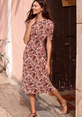 garnet hill fall dresses New Nwt GARNET HILL Fall Hibiscus Midi Orange Xl Dress