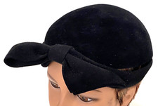 Vtg Mid-Century CLOVER LANE Hat-Genuine Velour Imported Fut-Black-Size 6 1/8 US