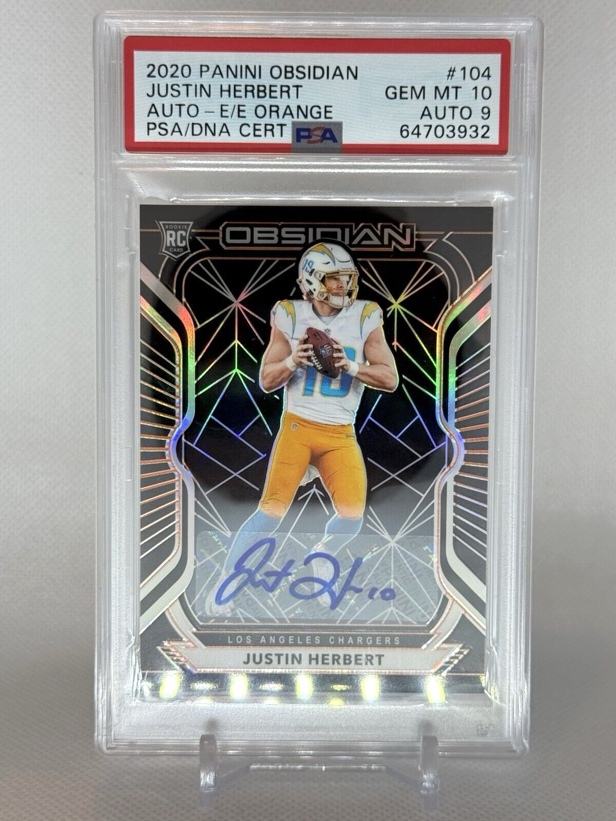 2020 Justin Herbert Obsidian Rookie RC Auto Electric Orange Prizm /75 PSA 10 / 9